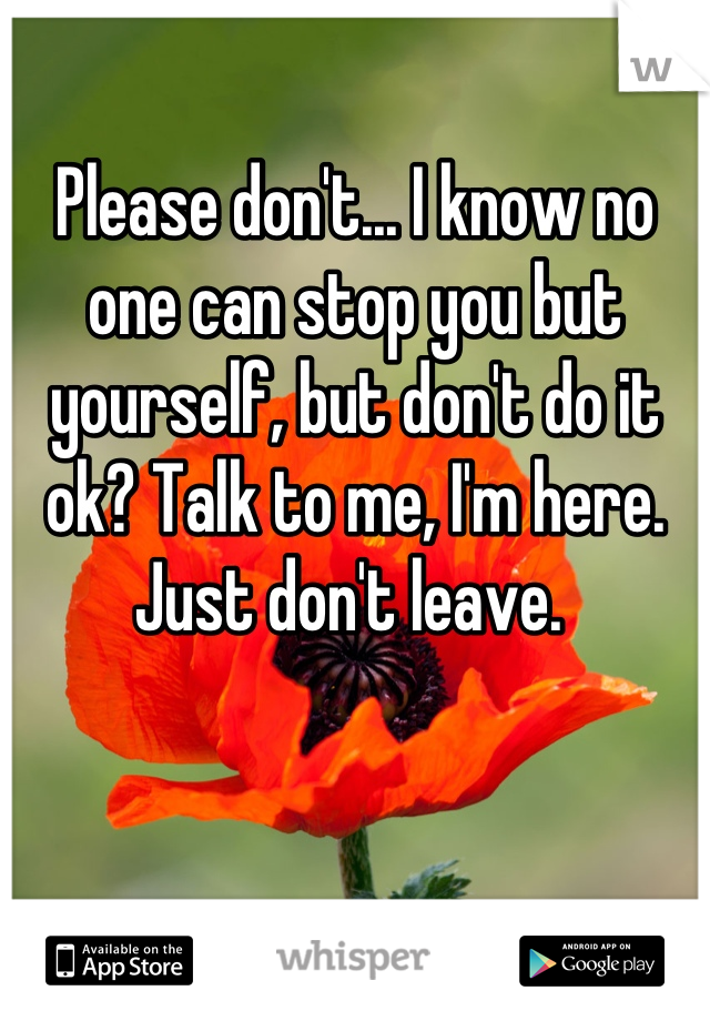 Please don't... I know no one can stop you but yourself, but don't do it ok? Talk to me, I'm here. Just don't leave. 