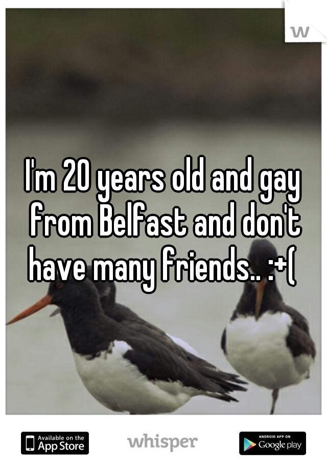 I'm 20 years old and gay from Belfast and don't have many friends.. :+( 