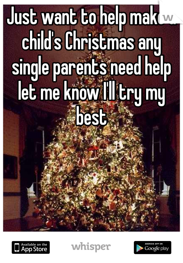 Just want to help make a child's Christmas any single parents need help let me know I'll try my best 