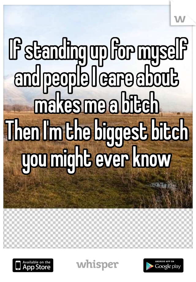  If standing up for myself and people I care about makes me a bitch 
Then I'm the biggest bitch you might ever know 