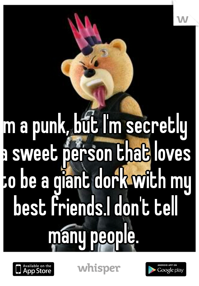 Im a punk, but I'm secretly a sweet person that loves to be a giant dork with my best friends.I don't tell many people. 
