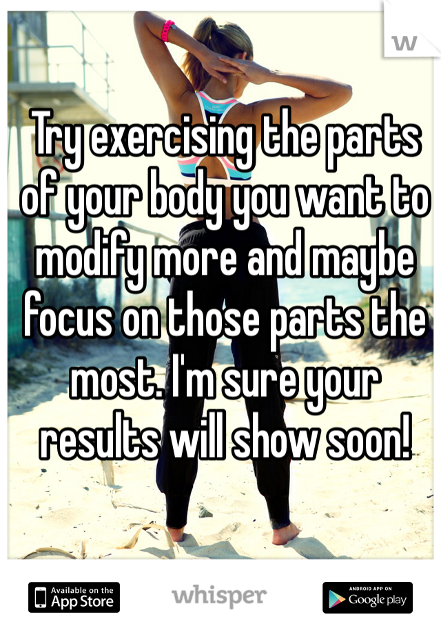 Try exercising the parts of your body you want to modify more and maybe focus on those parts the most. I'm sure your results will show soon!  