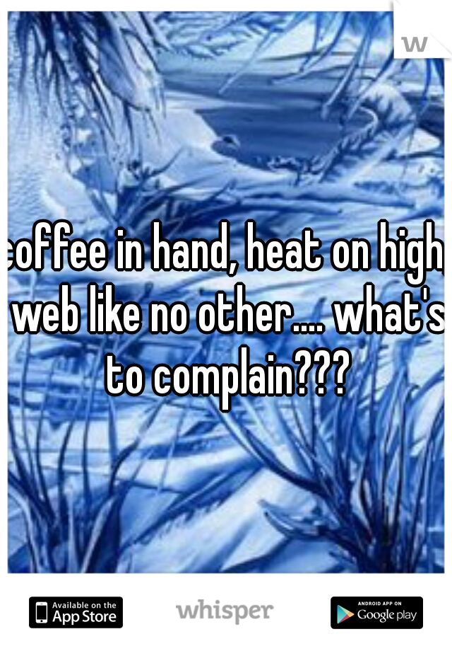coffee in hand, heat on high, web like no other.... what's to complain???