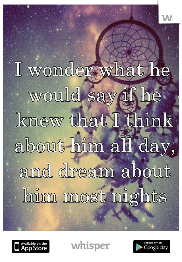 I wonder what he would say if he knew that I think about him all day, and dream about him most nights
    