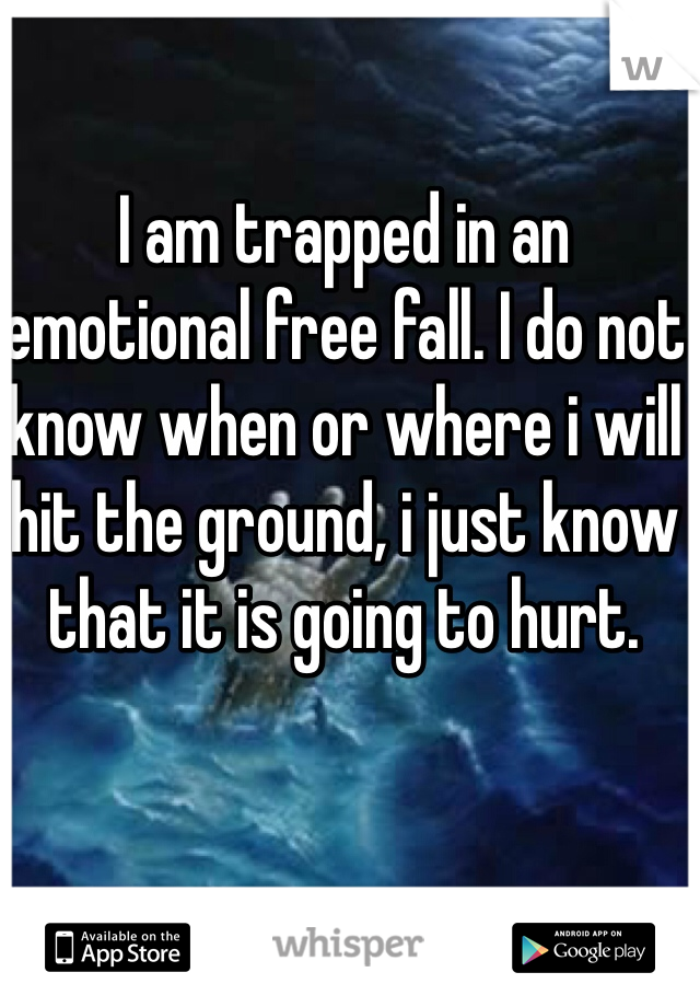 I am trapped in an emotional free fall. I do not know when or where i will hit the ground, i just know that it is going to hurt. 