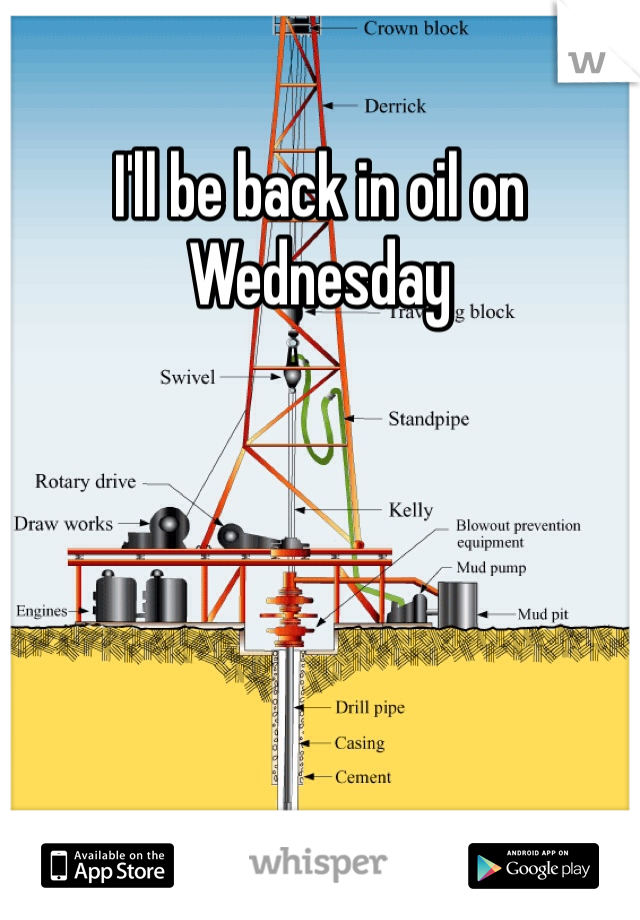 I'll be back in oil on Wednesday 