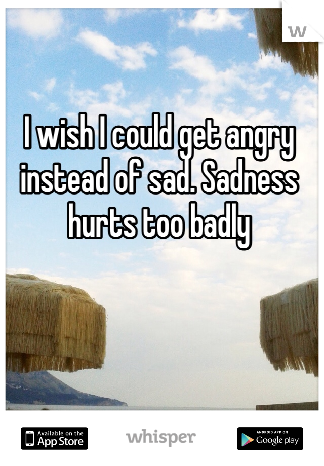 I wish I could get angry instead of sad. Sadness hurts too badly