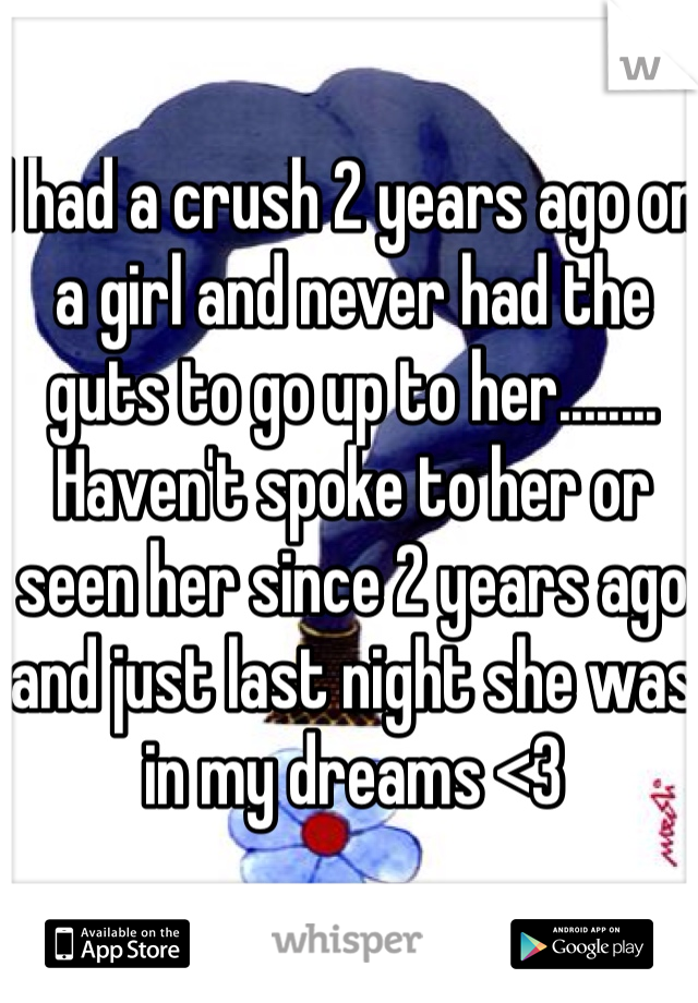 I had a crush 2 years ago on a girl and never had the guts to go up to her........ Haven't spoke to her or seen her since 2 years ago and just last night she was in my dreams <3
