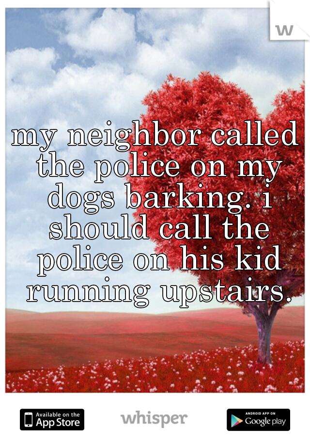 my neighbor called the police on my dogs barking. i should call the police on his kid running upstairs.