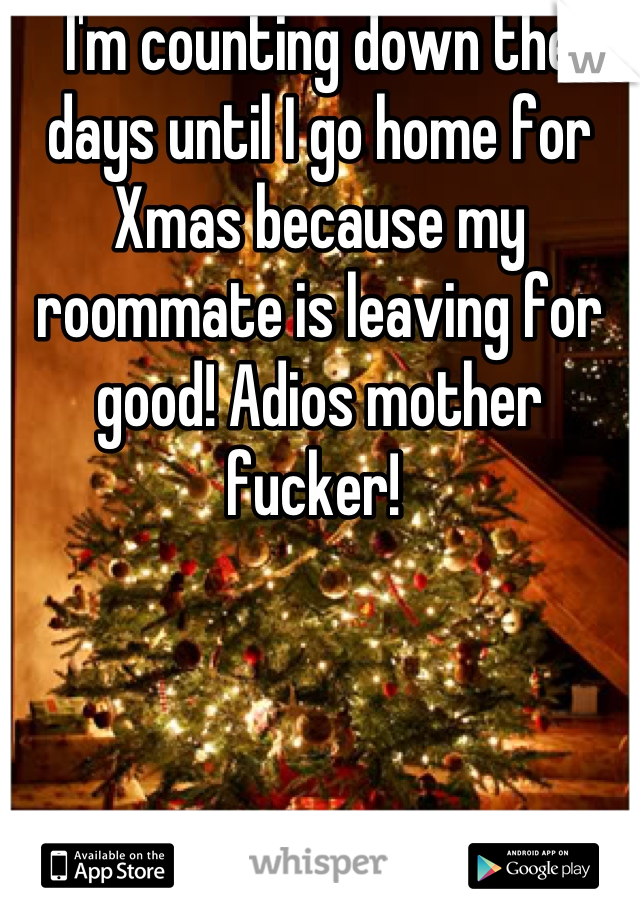 I'm counting down the days until I go home for Xmas because my roommate is leaving for good! Adios mother fucker! 