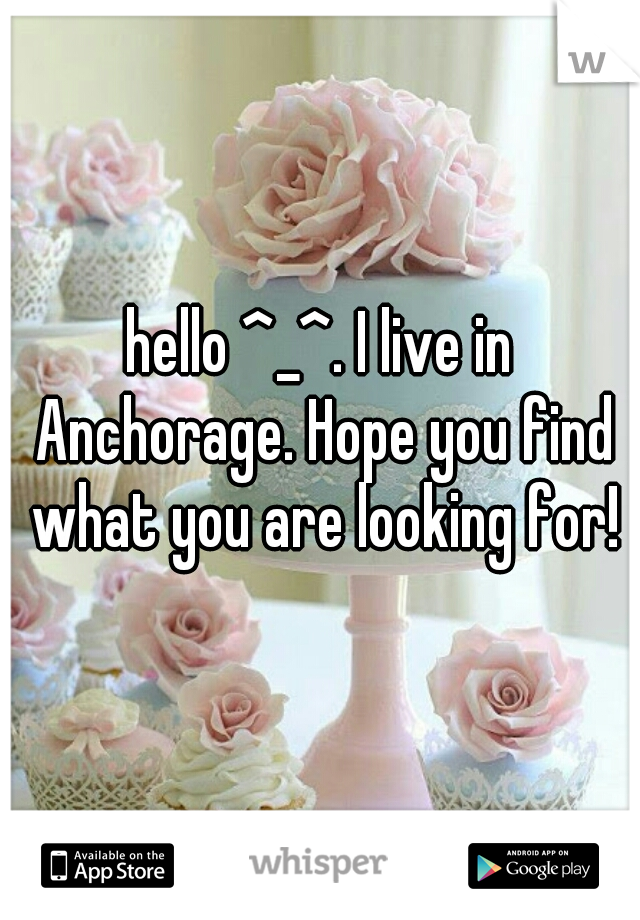 hello ^_^. I live in Anchorage. Hope you find what you are looking for!