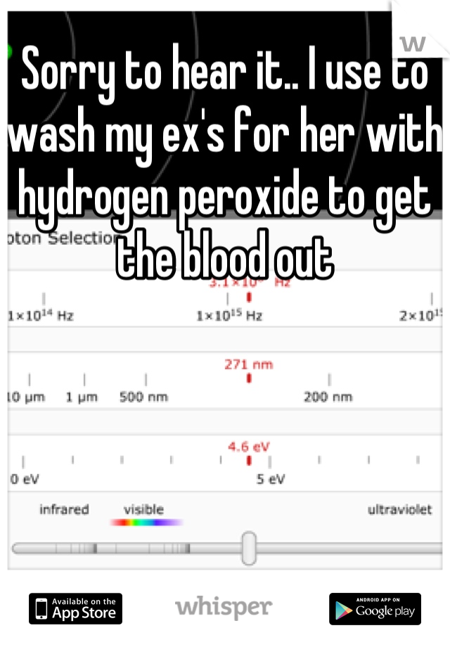 Sorry to hear it.. I use to wash my ex's for her with hydrogen peroxide to get the blood out