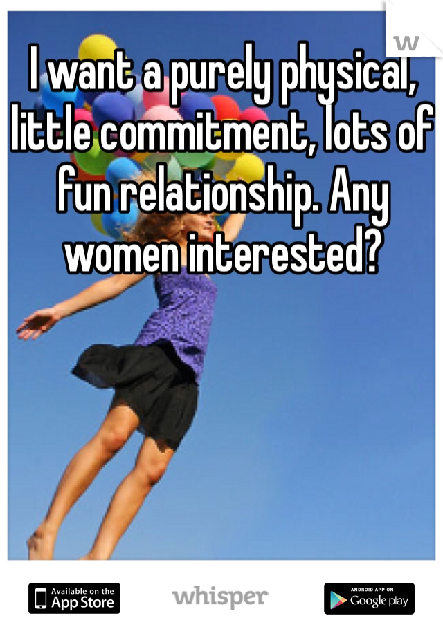 I want a purely physical, little commitment, lots of fun relationship. Any women interested?