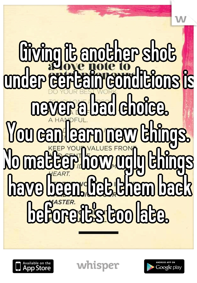 Giving it another shot under certain conditions is never a bad choice.
You can learn new things.
No matter how ugly things have been. Get them back before it's too late. 
