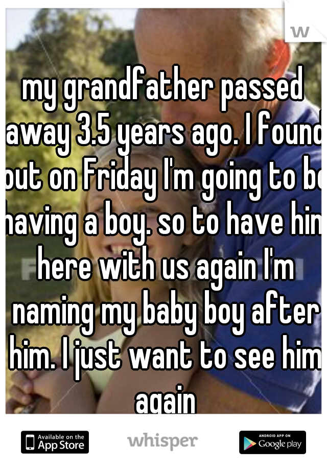 my grandfather passed away 3.5 years ago. I found out on Friday I'm going to be having a boy. so to have him here with us again I'm naming my baby boy after him. I just want to see him again