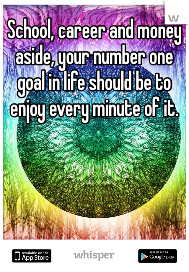 School, career and money aside, your number one goal in life should be to enjoy every minute of it. 