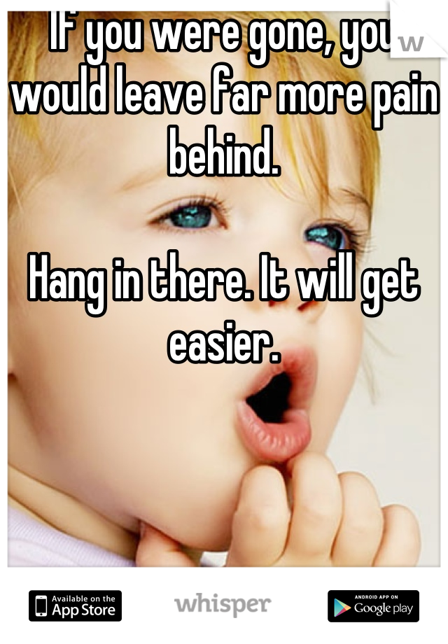 If you were gone, you would leave far more pain behind.

Hang in there. It will get easier.