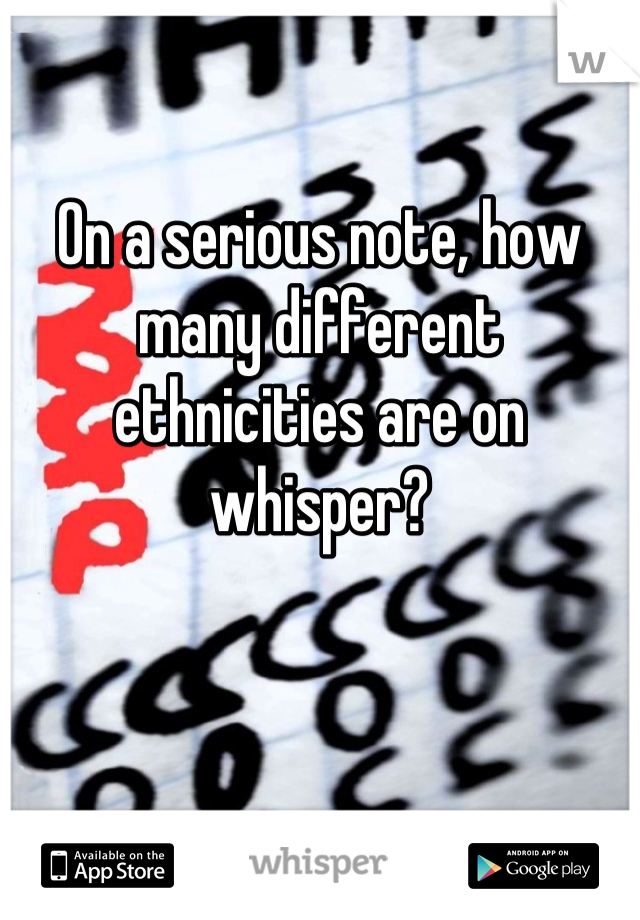 On a serious note, how many different ethnicities are on whisper?
