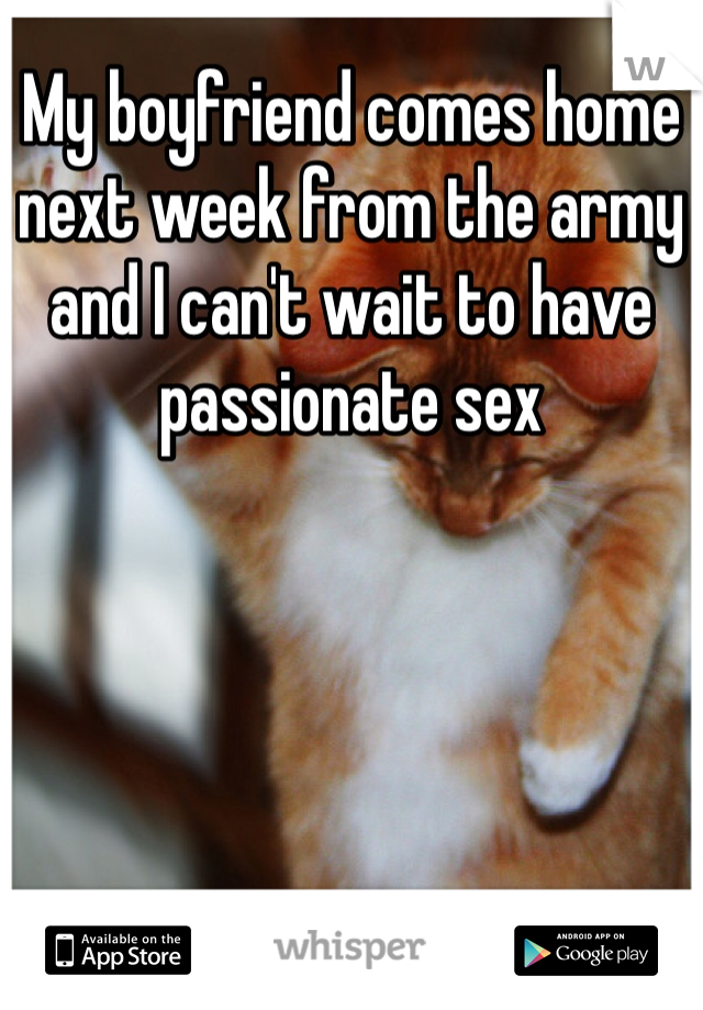 My boyfriend comes home next week from the army and I can't wait to have passionate sex