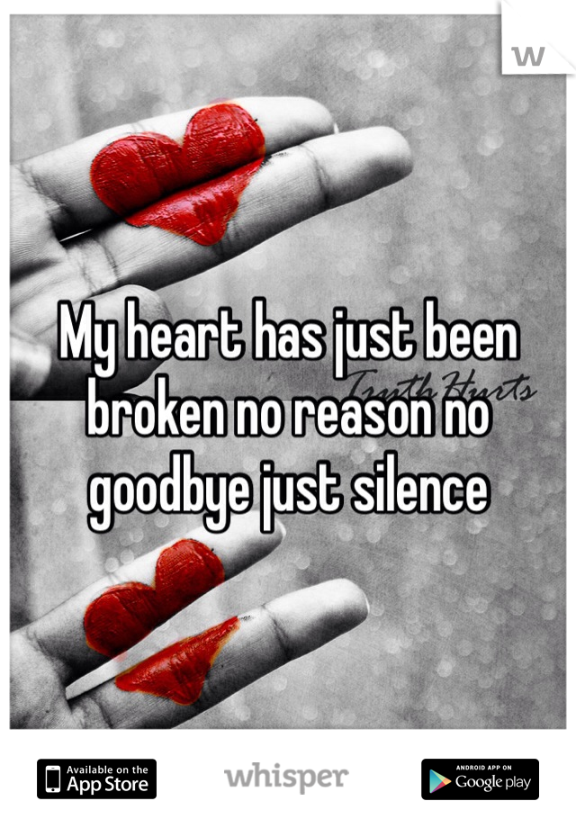 My heart has just been broken no reason no goodbye just silence 
