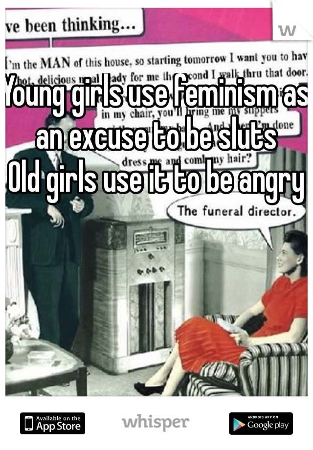 Young girls use feminism as an excuse to be sluts
Old girls use it to be angry 