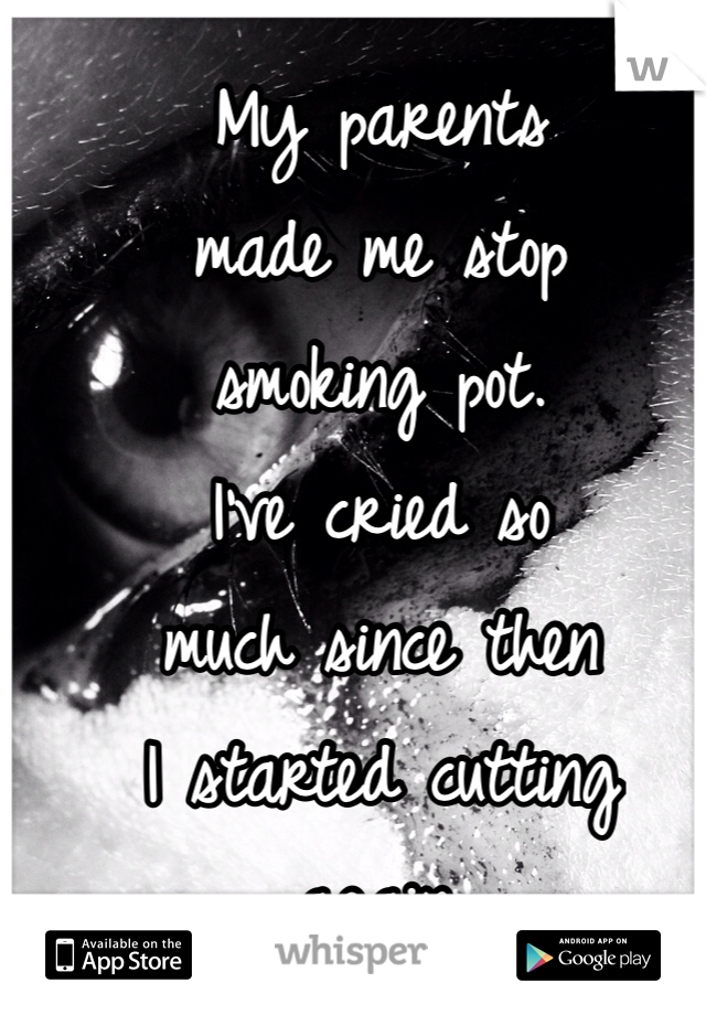 My parents
made me stop
smoking pot.
I've cried so
much since then
I started cutting
again.