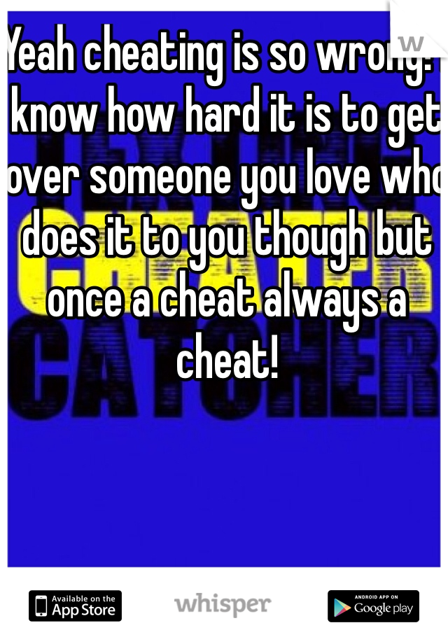 Yeah cheating is so wrong! I know how hard it is to get over someone you love who does it to you though but once a cheat always a cheat!