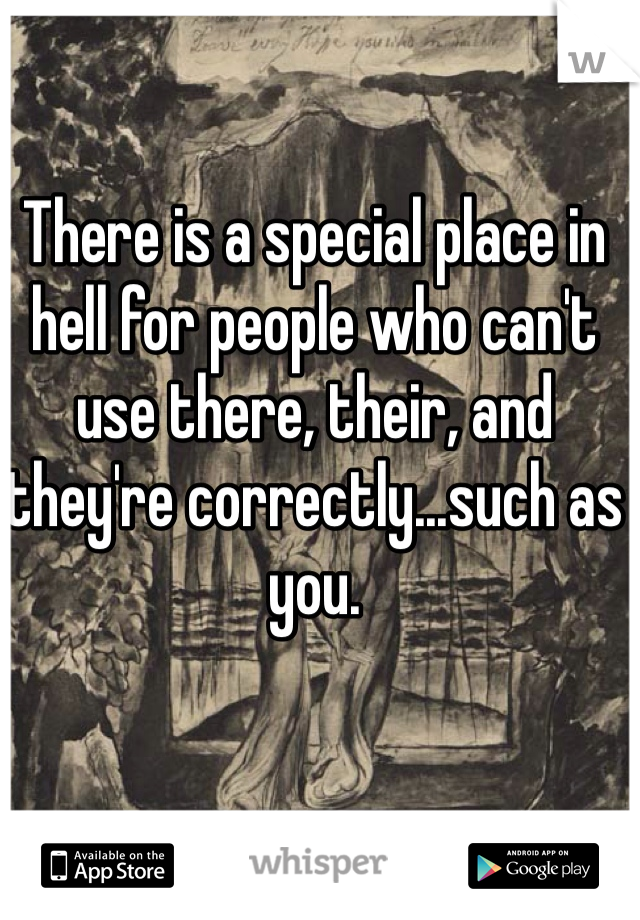 There is a special place in hell for people who can't use there, their, and they're correctly...such as you.