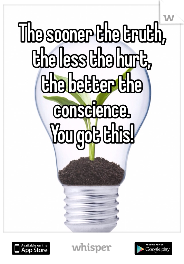 The sooner the truth, 
the less the hurt,
the better the conscience.
You got this!
