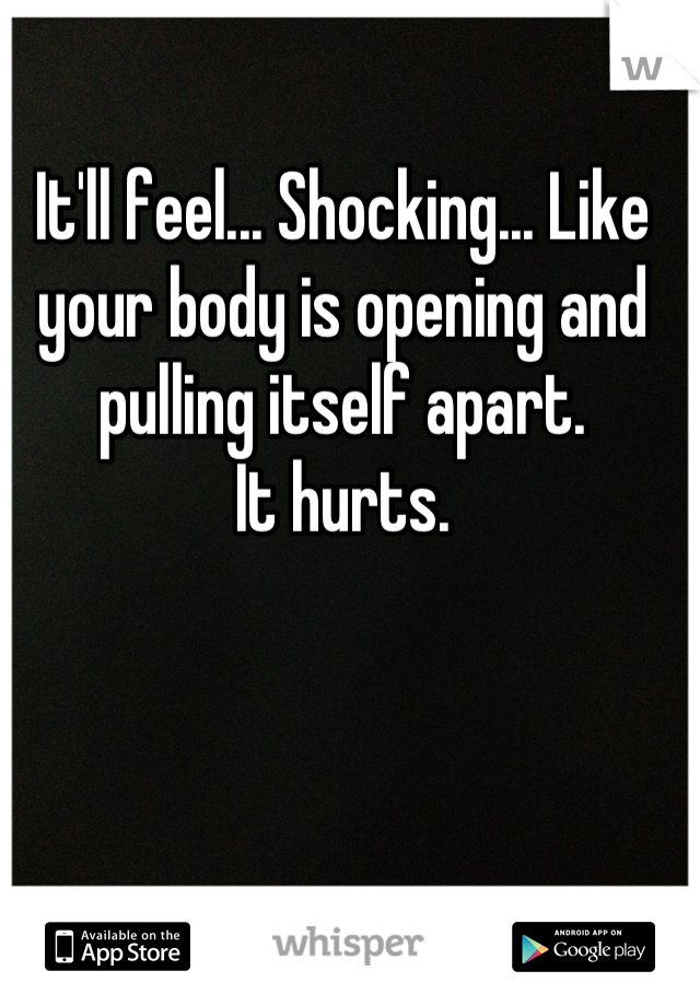It'll feel... Shocking... Like your body is opening and pulling itself apart. 
It hurts.