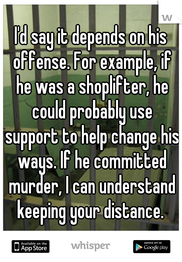 I'd say it depends on his offense. For example, if he was a shoplifter, he could probably use support to help change his ways. If he committed murder, I can understand keeping your distance. 