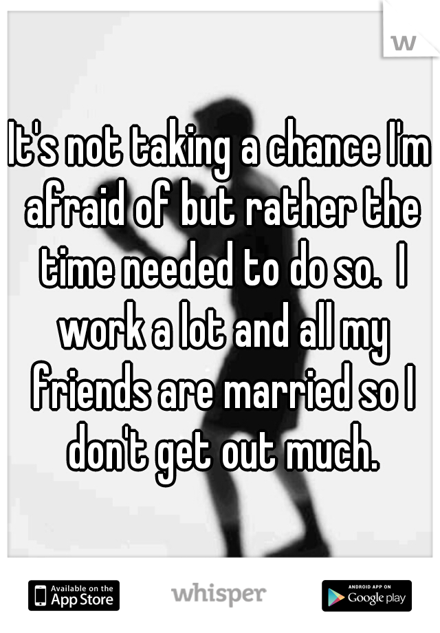 It's not taking a chance I'm afraid of but rather the time needed to do so.  I work a lot and all my friends are married so I don't get out much.