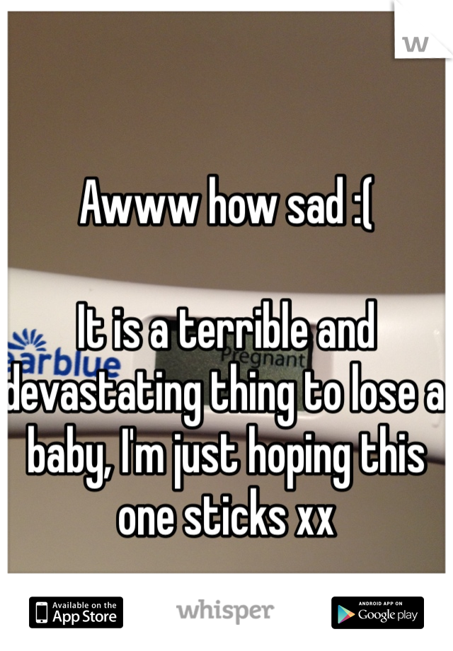 Awww how sad :( 

It is a terrible and devastating thing to lose a baby, I'm just hoping this one sticks xx