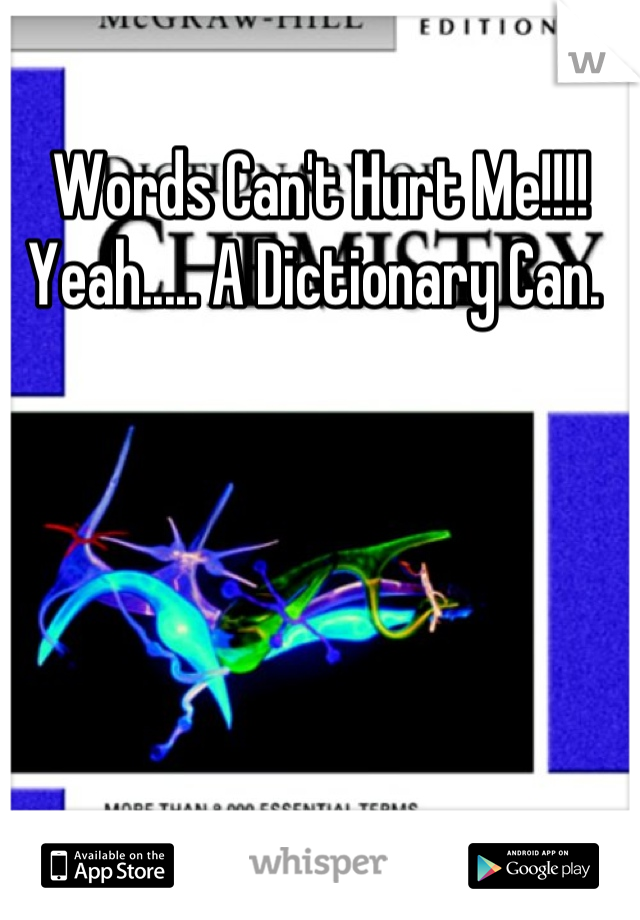 Words Can't Hurt Me!!!!
Yeah..... A Dictionary Can. 