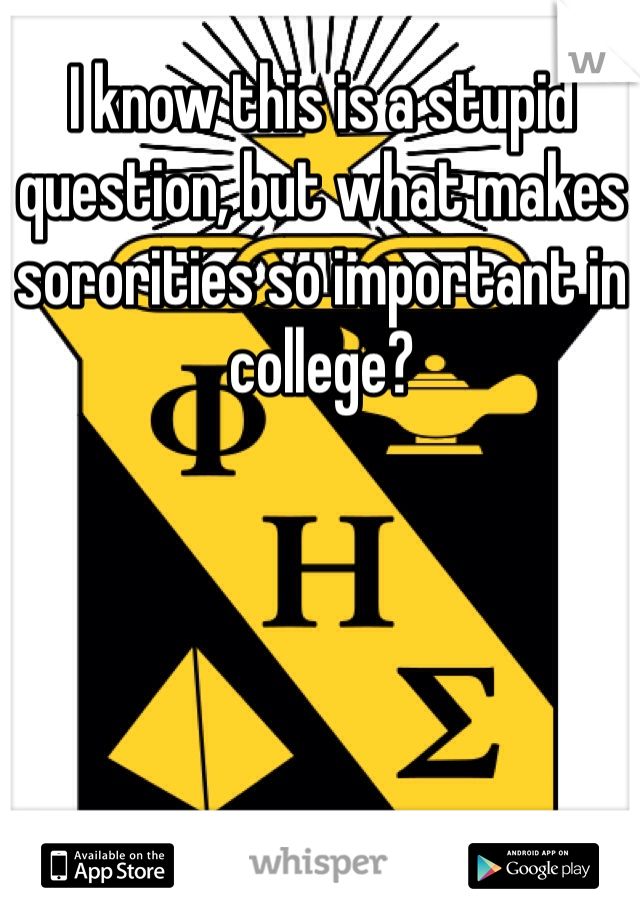 I know this is a stupid question, but what makes sororities so important in college?