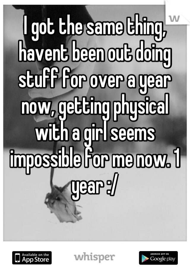 I got the same thing, havent been out doing stuff for over a year now, getting physical with a girl seems impossible for me now. 1 year :/