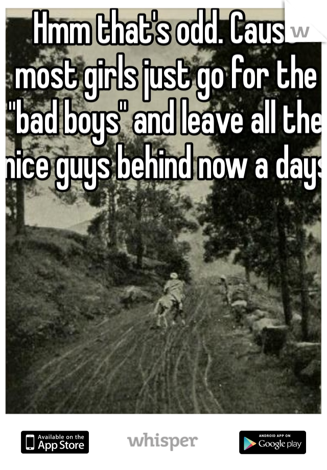 Hmm that's odd. Cause most girls just go for the "bad boys" and leave all the nice guys behind now a days
