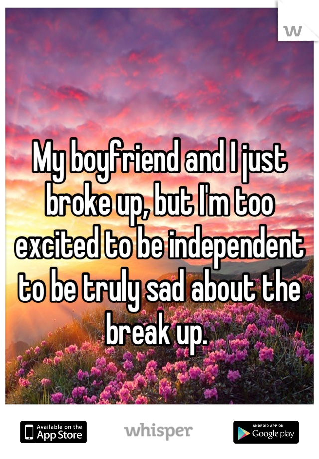 My boyfriend and I just broke up, but I'm too excited to be independent to be truly sad about the break up. 