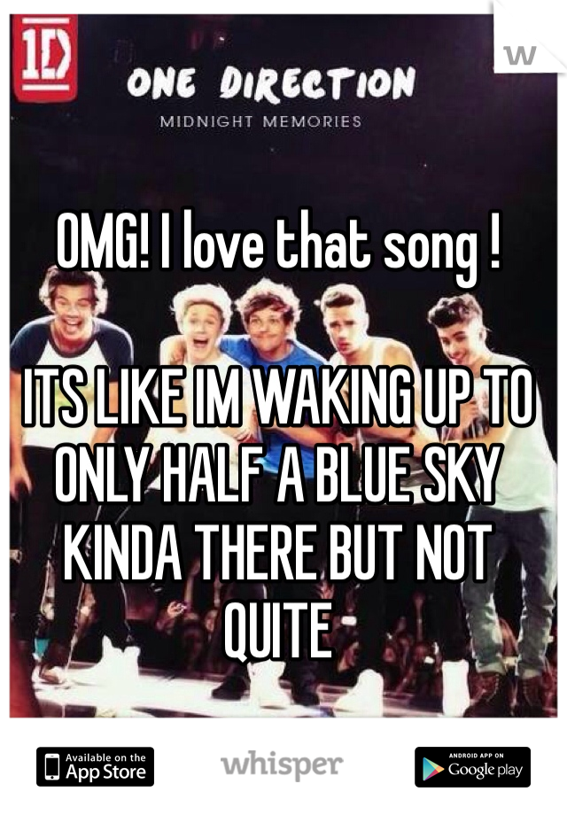 OMG! I love that song ! 

ITS LIKE IM WAKING UP TO ONLY HALF A BLUE SKY KINDA THERE BUT NOT QUITE 
