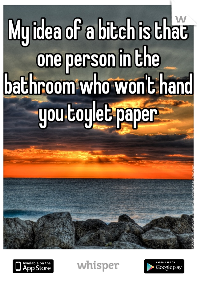 My idea of a bitch is that one person in the bathroom who won't hand you toylet paper