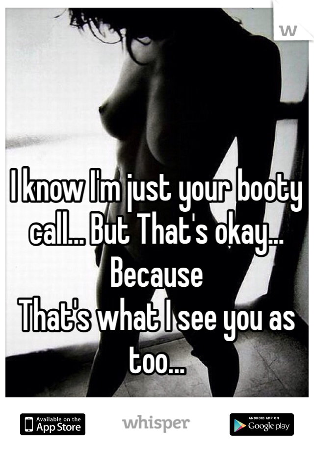 I know I'm just your booty call... But That's okay...
Because 
That's what I see you as too...