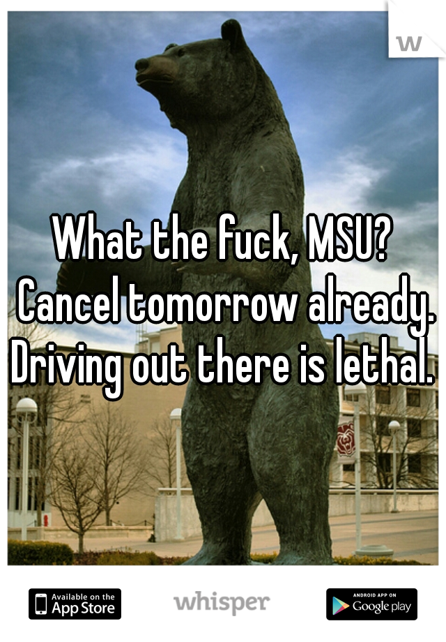 What the fuck, MSU? Cancel tomorrow already. Driving out there is lethal. 