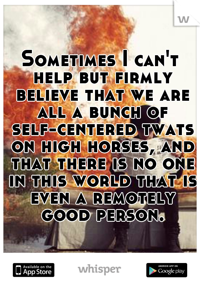 Sometimes I can't help but firmly believe that we are all a bunch of self-centered twats on high horses, and that there is no one in this world that is even a remotely good person.
