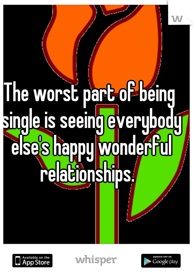 The worst part of being single is seeing everybody else's happy wonderful relationships.  