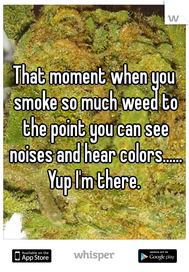 That moment when you smoke so much weed to the point you can see noises and hear colors......

Yup I'm there.