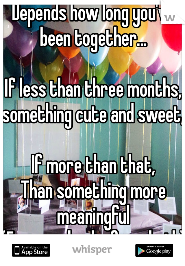 Depends how long you've been together... 

If less than three months, something cute and sweet, 

If more than that,
Than something more meaningful
(Ex. scrapbook of you both)

