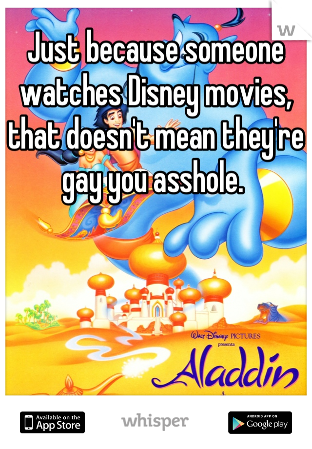 Just because someone watches Disney movies, that doesn't mean they're gay you asshole. 