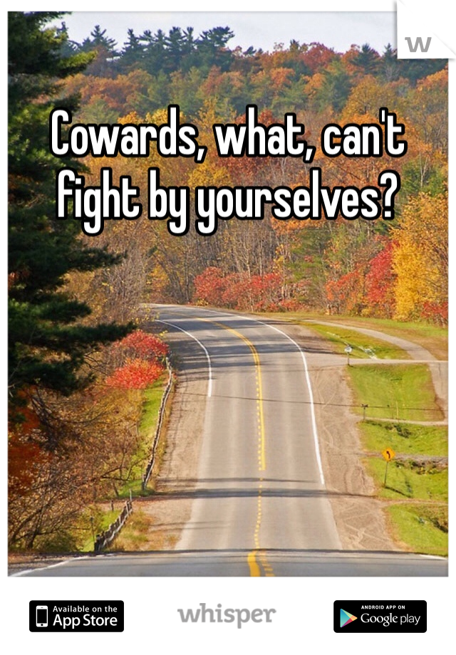 Cowards, what, can't fight by yourselves? 