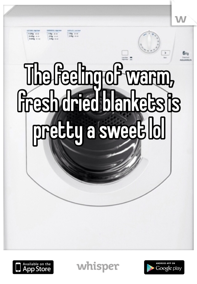 The feeling of warm, fresh dried blankets is pretty a sweet lol