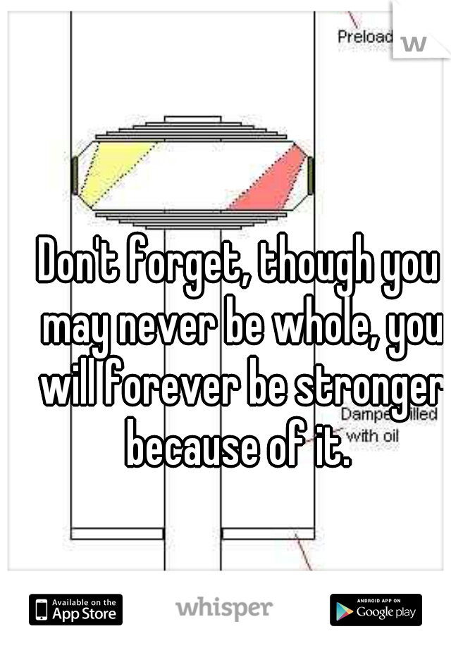 Don't forget, though you may never be whole, you will forever be stronger because of it. 